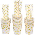 Set 10 Pahare, Embo, Imprimeu cu Buline, din Carton, 250 ml, 7.5 x 8.5 x 5.2 cm, Auriu - imagine 3
