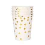 Set 10 Pahare, Embo, Imprimeu cu Buline, din Carton, 250 ml, 7.5 x 8.5 x 5.2 cm, Auriu