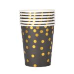 Set 10 Pahare, Embo, Imprimeu cu Buline, din Carton, 250 ml, 7.5 x 8.5 x 5.2 cm, Negru/Auriu