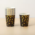 Set 10 Pahare, Embo, Imprimeu cu Buline, din Carton, 250 ml, 7 x 8.5 x 5 cm, Negru/Auriu - imagine 2