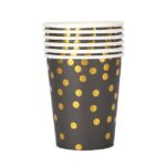 Set 10 Pahare, Embo, Imprimeu cu Buline, din Carton, 250 ml, 7 x 8.5 x 5 cm, Negru/Auriu