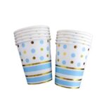 Set 10 Pahare, Embo, Imprimeu cu Buline si Dungi, din Carton, 250 ml, 7.5 x 8.5 x 5.2 cm, Albastru/Auriu - imagine 2
