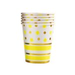 Set 10 Pahare, Embo, Imprimeu cu Buline si Dungi, din Carton, 250 ml, 7.5 x 8.5 x 5.2 cm, Galben/Auriu