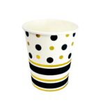 Set 10 Pahare, Embo, Imprimeu cu Buline si Dungi, din Carton, 250 ml, 7.5 x 8.5 x 5.2 cm, Negru/Auriu - imagine 2