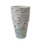 Set 10 Pahare, Embo, Imprimeu La Multi Ani, din Carton, 250 ml, 7 x 8.5 x 5 cm, Multicolor