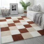 Set 10 Piese Covor tip Puzzle, Embo, Spuma EVA, Pufos, 30 x 30 x 1 cm, Crem - imagine 4