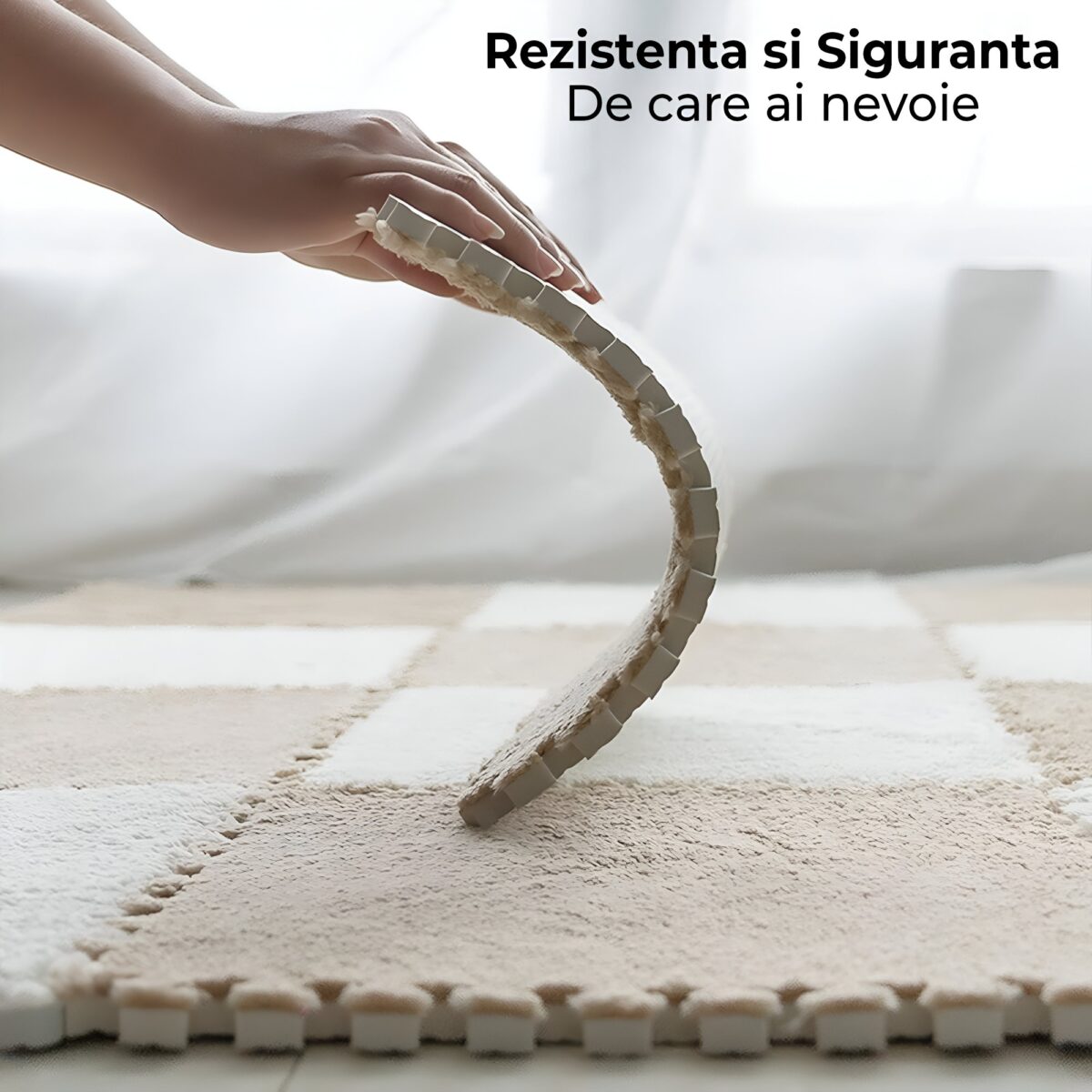 Set 10 Piese Covor tip Puzzle, Embo, Spuma EVA, Pufos, 30 x 30 x 1 cm, Crem - imagine 7