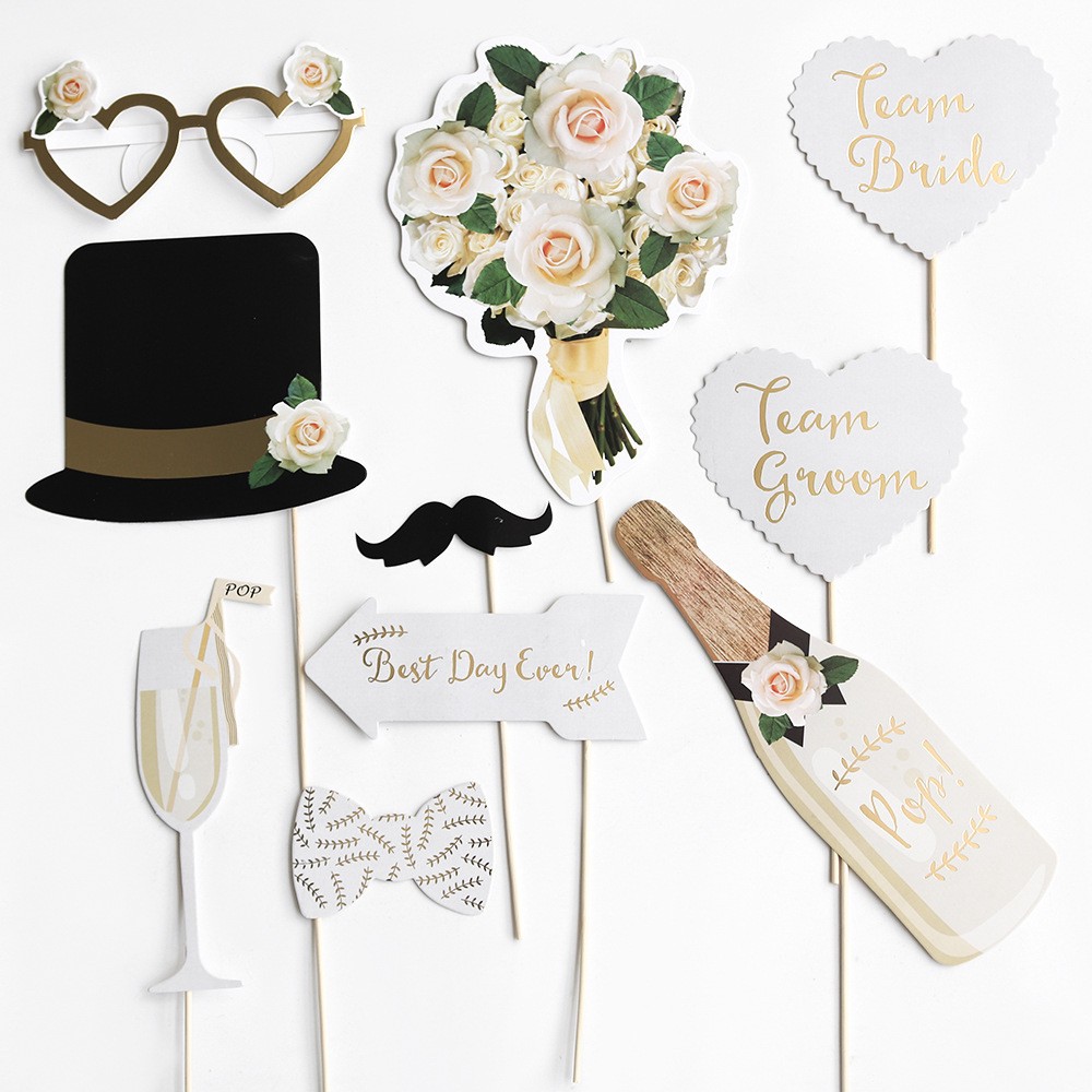 set-10-sabloane-foto-props-nunta-6716484464393.jpg Set 10 Accesorii pentru Petrecere, Embo, Props pentru Coltul de Poze, Model Mire si Mireasa, Tematica Nunta, Multicolor - imagine 3