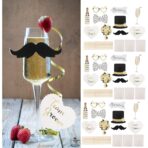 Set 10 Accesorii pentru Petrecere, Embo, Props pentru Coltul de Poze, Model Mire si Mireasa, Tematica Nunta, Multicolor - imagine 7