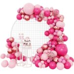 Set 126 Baloane din Latex, Embo, Model Petrecere pentru Arcada, Baloane Party, 12 cm, 25 cm, 30 cm, 45 cm, Roz, Roz Pal, Gold