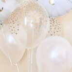 Set 12 Baloane din Folie Metalizata si din Latex, Embo, Model Mr Mrs, Tema Nunta, Baloane Party cu Confetti, 45 cm, 30 cm, Pai inclus, Umflare cu Aer sau Heliu, Alb/Auriu - imagine 4