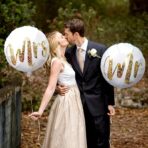 Set 12 Baloane din Folie Metalizata si din Latex, Embo, Model Mr Mrs, Tema Nunta, Baloane Party cu Confetti, 45 cm, 30 cm, Pai inclus, Umflare cu Aer sau Heliu, Alb/Auriu - imagine 6