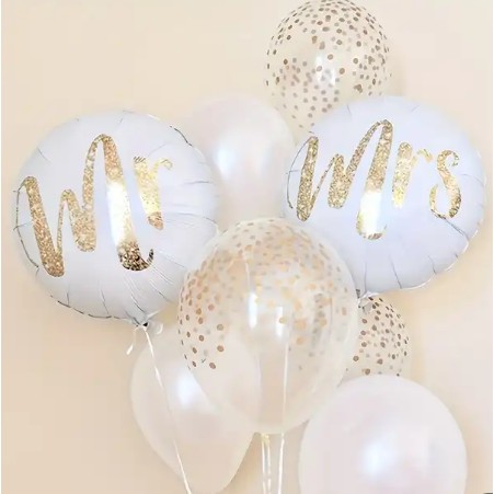 set-12-baloane-folie-si-latex-main-665d7a0868a7a.jpg Set 12 Baloane din Folie Metalizata si din Latex, Embo, Model Mr Mrs, Tema Nunta, Baloane Party cu Confetti, 45 cm, 30 cm, Pai inclus, Umflare cu Aer sau Heliu, Alb/Auriu - imagine 10