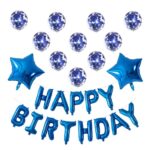 Set 12 Baloane si 1, Set pentru Aniversare, mesaj Happy Birthday, din folie de aluminiu, 30 -45 cm, Cu paiete, latex si folie, Albastru