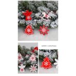 Set 12 Decoratiuni de Craciun din Lemn, Embo, cu Snur pentru Agatare in Brad, Model Brazi si Fulgi de Nea, Alb-Rosu - imagine 2