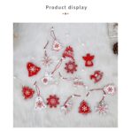 Set 12 Decoratiuni de Craciun din Lemn, Embo, cu Snur pentru Agatare in Brad, Model Brazi si Fulgi de Nea, Alb-Rosu - imagine 3