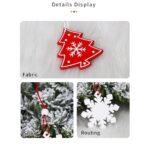 Set 12 Decoratiuni de Craciun din Lemn, Embo, cu Snur pentru Agatare in Brad, Model Brazi si Fulgi de Nea, Alb-Rosu - imagine 4