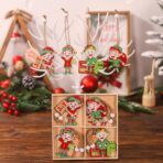 Set 12 Decoratiuni de Craciun din Lemn, Embo, cu Snur pentru Agatare in Brad, Model Elfi Diferite Dimensiuni, 4 Modele, Multicolor - imagine 3