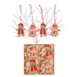 Set 12 Decoratiuni de Craciun din Lemn, Embo, cu Snur pentru Agatare in Brad, Model Prajituri, Dimensiuni Diferite, 2 Modele, Multicolor