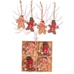 Set 12 Decoratiuni de Craciun din Lemn, Embo, cu Snur pentru Agatare in Brad, Model Prajituri Omuleti, Dimensiuni Diferite, 2 Modele, Multicolor