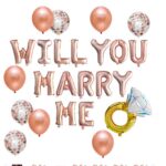 Set baloane decorative WILL YOU MARRY ME, Embo, set din 12 piese, 10 baloane latex, 1 set Marry me, 1 balon folie inel, Rose Gold