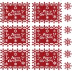 Set 12 Servete pentru Masa si Suporturi de Pahare/Tacamuri, Embo, Scris Merry Christmas, 6 Servete 25x35 cm, 6 Suporturi de 10x10 cm, Rosu