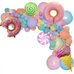 Set 124 Baloane, Embo, din Latex si Folie de Aluminiu, Model Candy, Diferite Marimi, Multicolor