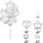 Set 14 Baloane din Folie Metalizată si din Latex, Embo, Figurine Stea si Inima 45 cm, Baloane Latex 30 cm, Tema Buchet, Ambalaj Individual, Pai Inclus, Umflare cu Aer sau Heliu, Argintiu - imagine 2