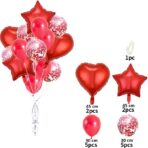 Set 14 Baloane din Folie Metalizată si din Latex, Embo, Figurine Stea si Inima 45 cm, Baloane Latex 30 cm, Tema Buchet, Ambalaj Individual, Pai Inclus, Umflare cu Aer sau Heliu, Rosu - imagine 2