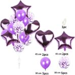 Set 14 Baloane din Folie Metalizată si din Latex, Embo, Figurine Stea si Inima 45 cm, Baloane Latex 30 cm, Tema Buchet, Ambalaj Individual, Pai Inclus, Umflare cu Aer sau Heliu, Mov - imagine 2