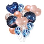 Set 15 baloane pentru Nunta, Embo, baloane pentru decor, din folie de aluminiu,  30 x 50 cm, Rose / Albastru