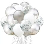 Set 15 baloane pentru petrecere, Embo, alb/argintiu, 30 cm