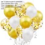 Set 15 baloane pentru petrecere, Embo, alb/auriu, 30 cm - imagine 2