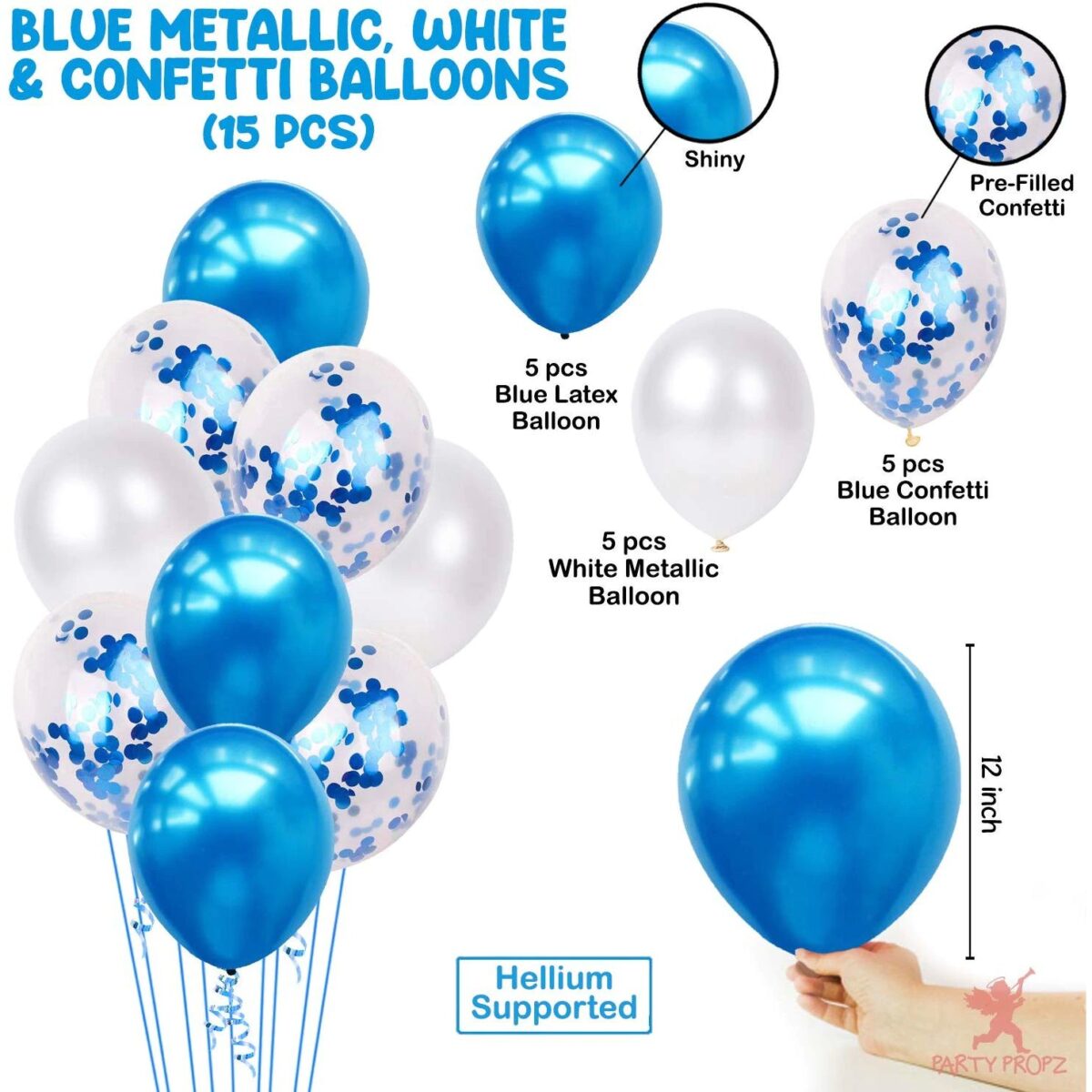 Set 15 baloane pentru petrecere, Embo, albastru/ alb, 30 cm - imagine 5