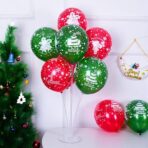 Set 16 Baloane din Latex, Embo, Model Merry Christmas, Tematica Craciun, 25 cm, Verde Rosu - imagine 3