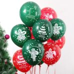 Set 16 Baloane din Latex, Embo, Model Merry Christmas, Tematica Craciun, 25 cm, Verde Rosu - imagine 6
