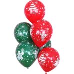 Set 16 Baloane din Latex, Embo, Model Merry Christmas, Tematica Craciun, 25 cm, Verde Rosu