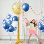 Set 16 Baloane din Latex Metalizate, Embo, Model Party, 30 cm, Alb, Albastru, Albastru Chrome, Transparent Confetti 2.8 g - imagine 2