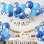 Set 16 Baloane din Latex Metalizate, Embo, Model Party, 30 cm, Alb, Albastru, Albastru Chrome, Transparent Confetti 2.8 g - imagine 4