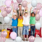 Set 16 Baloane din Latex Metalizate, Embo, Model Party, 30 cm, Alb, Roz, Roz Chrome, Transparent Confetti 2.8 g - imagine 3