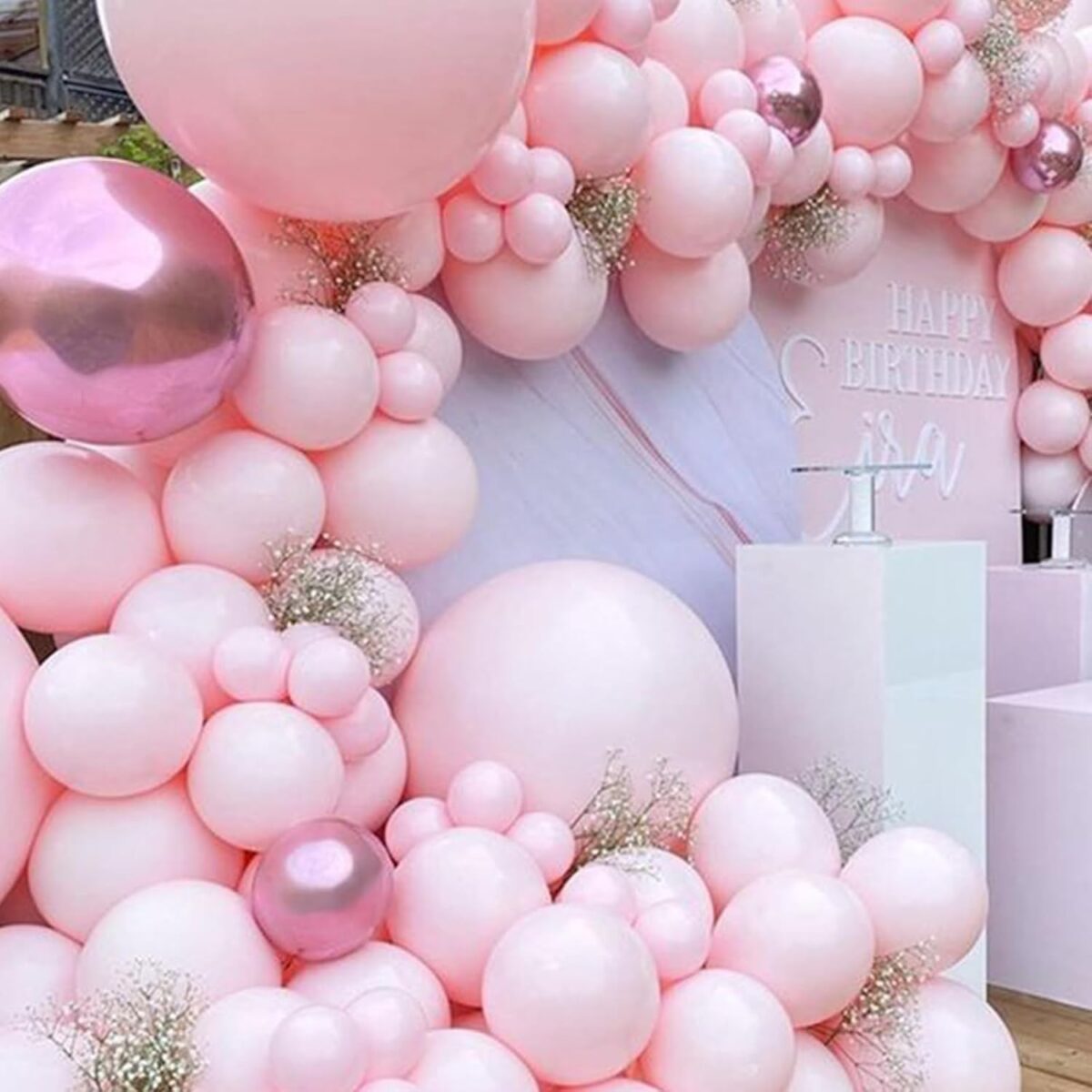 Set 16 Baloane din Latex Metalizate, Embo, Model Party, 30 cm, Alb, Roz, Roz Chrome, Transparent Confetti 2.8 g - imagine 4