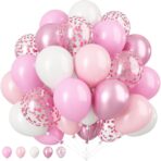 Set 16 Baloane din Latex Metalizate, Embo, Model Party, 30 cm, Alb, Roz, Roz Chrome, Transparent Confetti 2.8 g