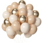 Set 16 Baloane din Latex Metalizate, Embo, Model Party, 30 cm, Auriu, Bej Inchis si Deschis, 2.8 g