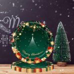 Set 16 Farfurii de Unica Folosinta, Embo, Model Brad de Craciun Merry Christmas, Tematica Craciun, 18 cm, Verde - imagine 3