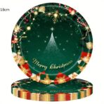 Set 16 Farfurii de Unica Folosinta, Embo, Model Brad de Craciun Merry Christmas, Tematica Craciun, 18 cm, Verde - imagine 5