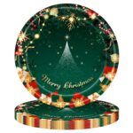 Set 16 Farfurii de Unica Folosinta, Embo, Model Brad de Craciun Merry Christmas, Tematica Craciun, 18 cm, Verde