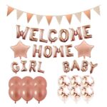 Set baloane folie si latex, Embo, WELCOME HOME, 16 piese, 12 baloane latex, 2 baloane folie, 1 set Welcome Home Baby Girl,1 Banner, Rose gold