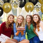 Set 18 Baloane Majorat, Embo, din Latex, Metalizate, Mesaj 18 Happy Birthday, 30 cm, cu Confetti, Auriu/Negru - imagine 2