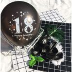Set 18 Baloane Majorat, Embo, din Latex, Metalizate, Mesaj 18 Happy Birthday, 30 cm, cu Confetti, Auriu/Negru - imagine 3