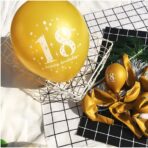 Set 18 Baloane Majorat, Embo, din Latex, Metalizate, Mesaj 18 Happy Birthday, 30 cm, cu Confetti, Auriu/Negru - imagine 4
